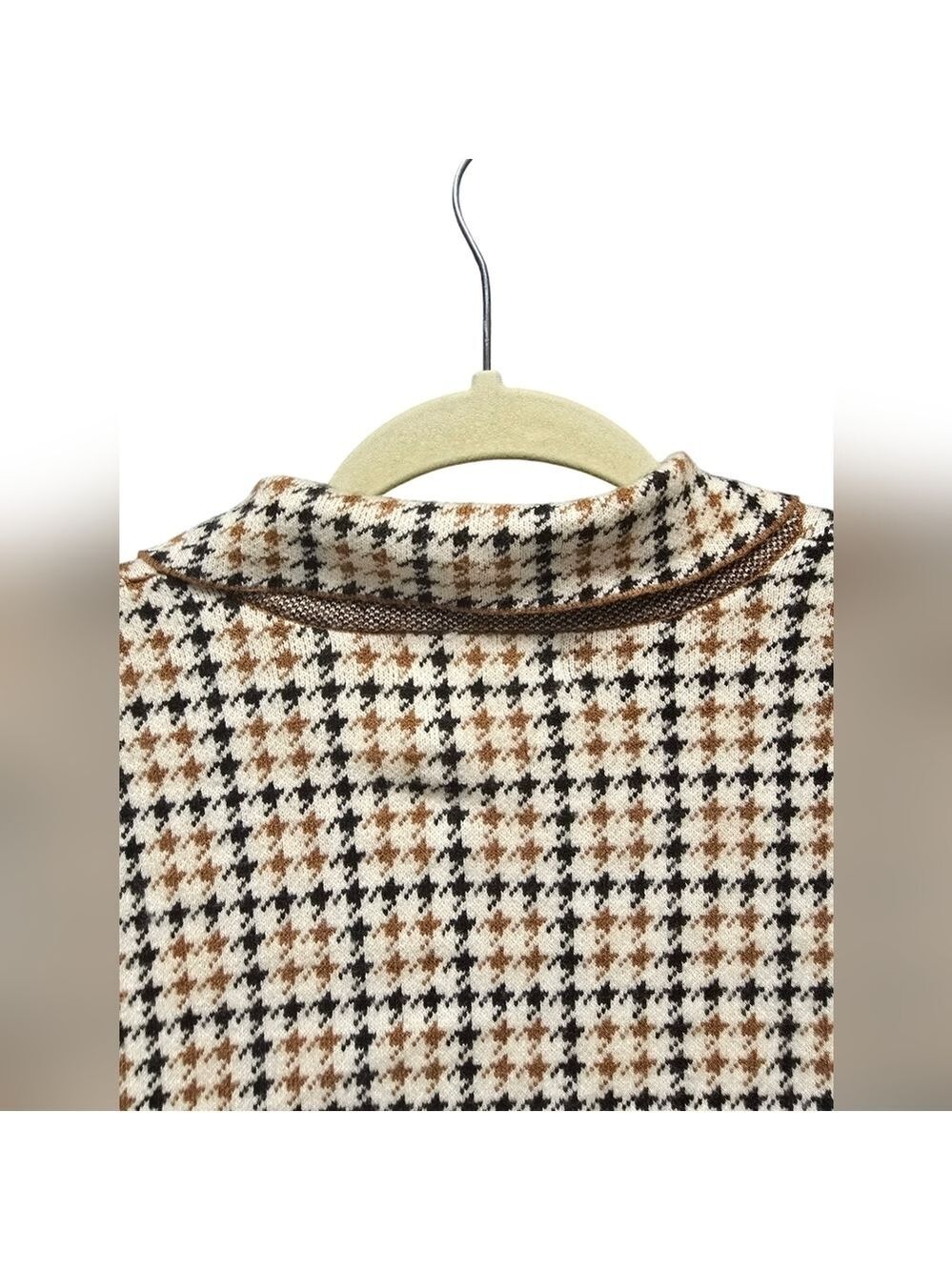 Marled Ivory Brown Black Houndstooth Double Breasted Sweater Jacket XL - Picture 4 of 11